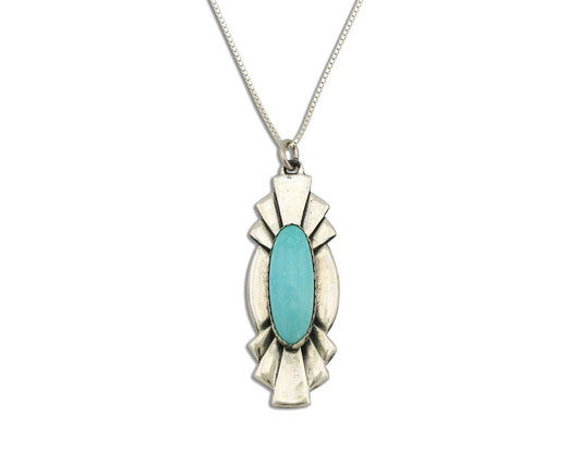 Navajo Handmade Necklace 925 Silver Natural Blue Turquoise Native Artist C.80's