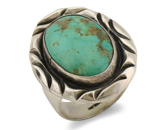 Men's Navajo Ring 925 Silver Kingman Turquoise Native Artist Signed C Montoya