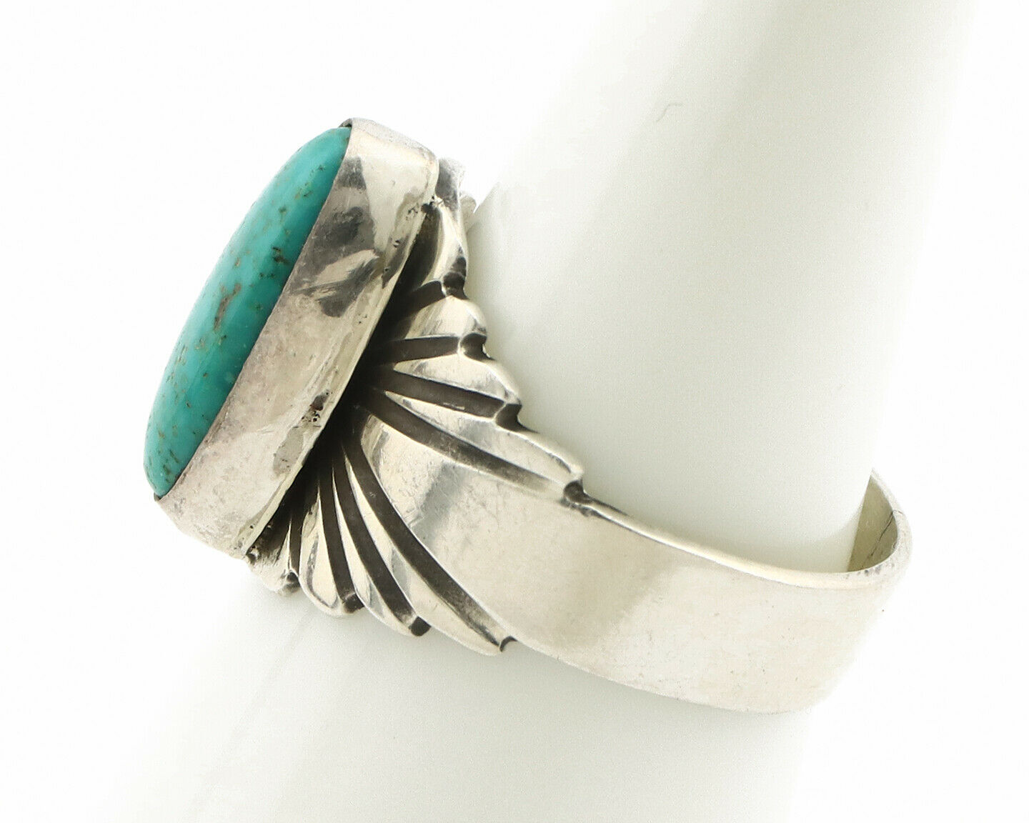 Navajo Ring .925 Silver Kingman Turquoise Artist Signed Apache C.80's