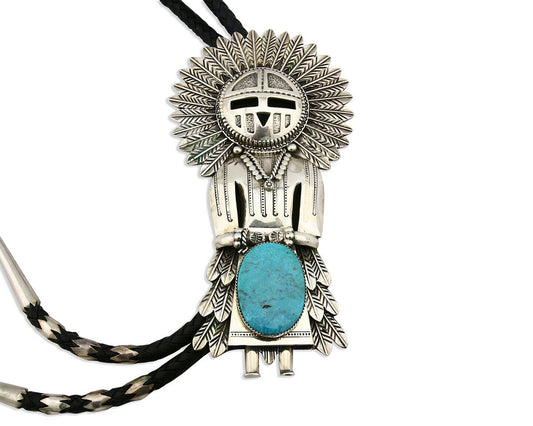 Navajo Bolo Tie .925 SOLID Silver Turquoise Artist Signed S C.80's