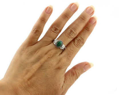 Navajo Ring 925 Silver Natural Mined Malachite Native American Artist C.80's