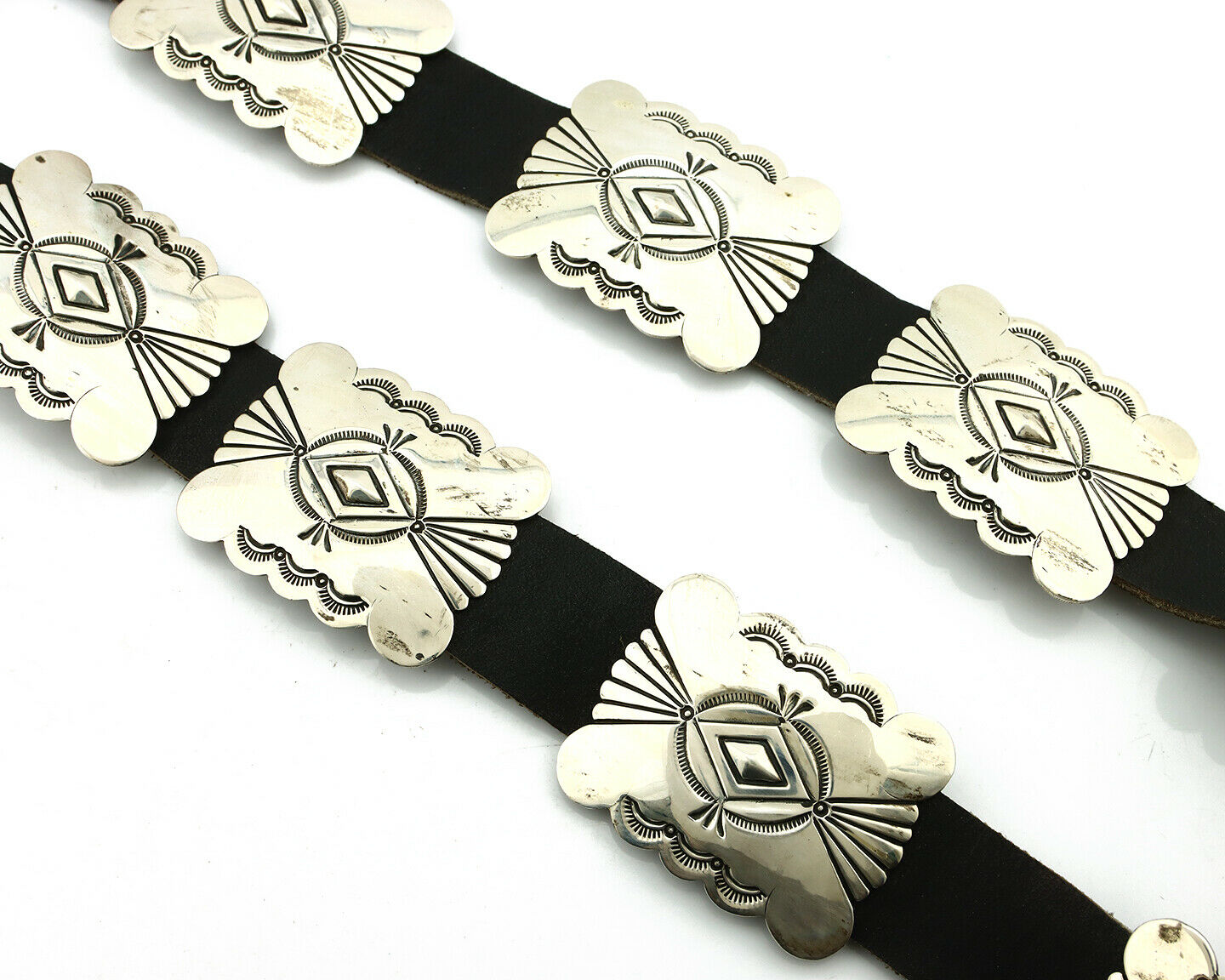 Navajo Concho Belt .925 Silver Hand Stamped Artist Mike Begay C.80's