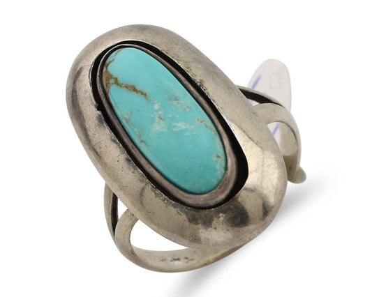 Navajo Ring 925 Silver Natural Blue Turquoise Artist Signed M Montoya C.80's