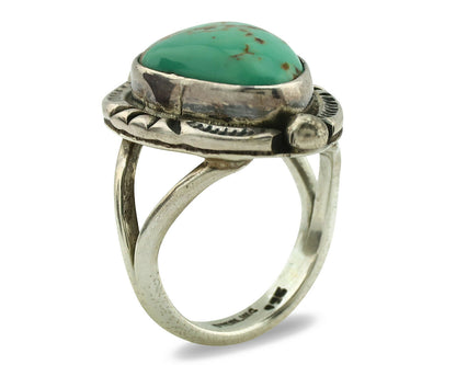 Navajo Ring .925 Silver Kingman Turquoise Artist Signed Gecko C.1980's