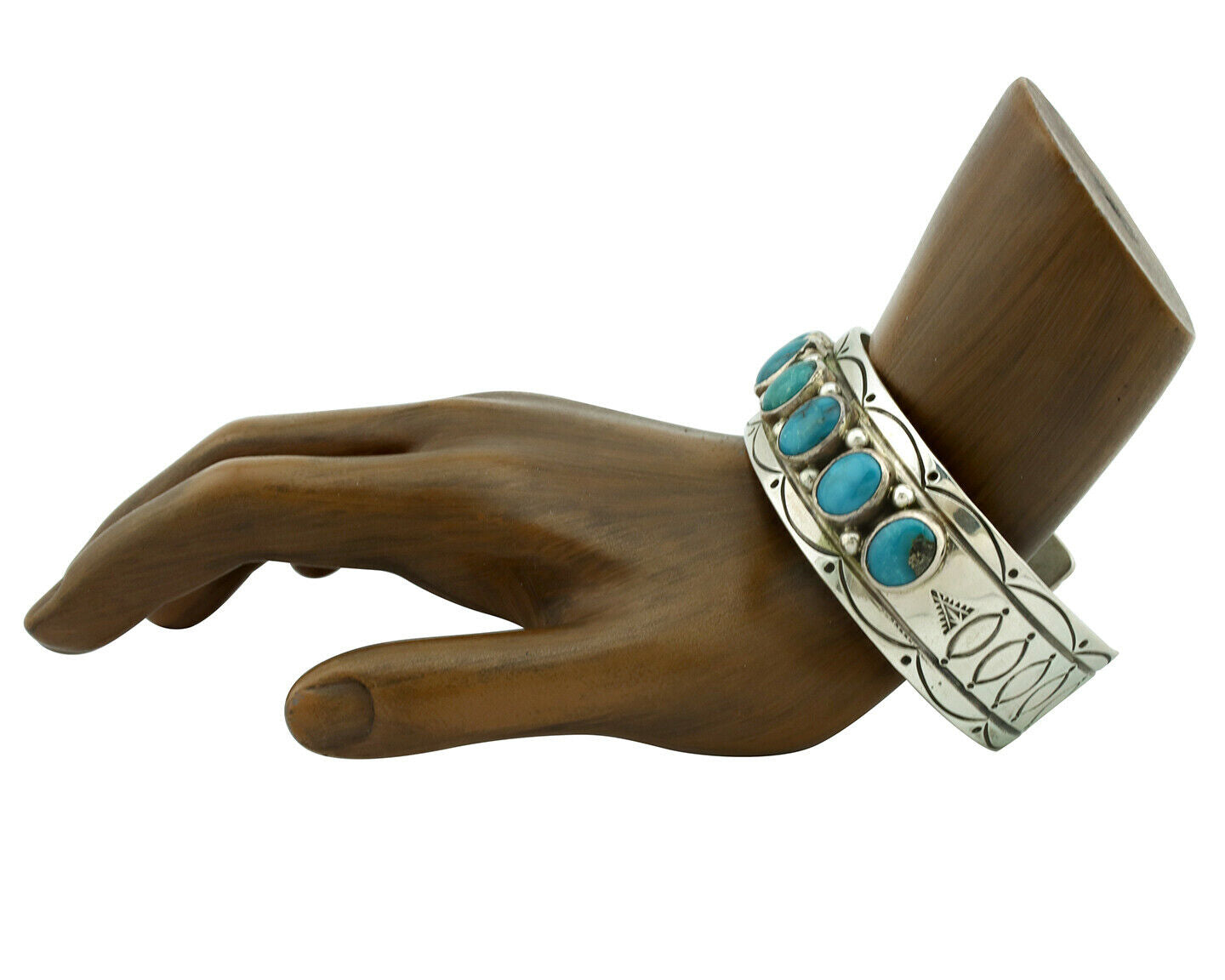 Navajo Bracelet .925 Silver Southwest Turquoise Artist Signed Leonard Jim C.80's