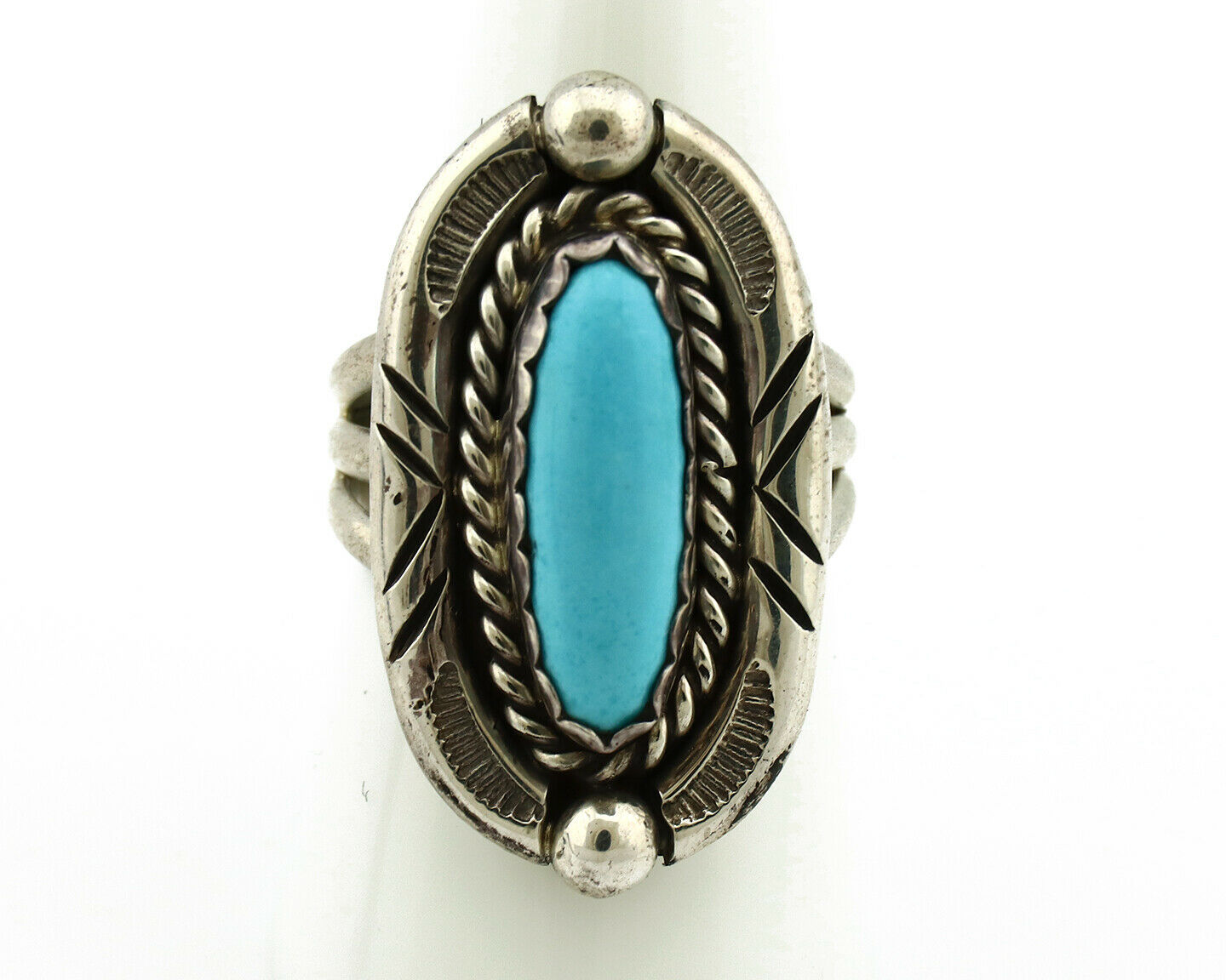 Navajo Ring .925 Silver Blue Turquoise Artist Signed V&N EDSITTY C.80's