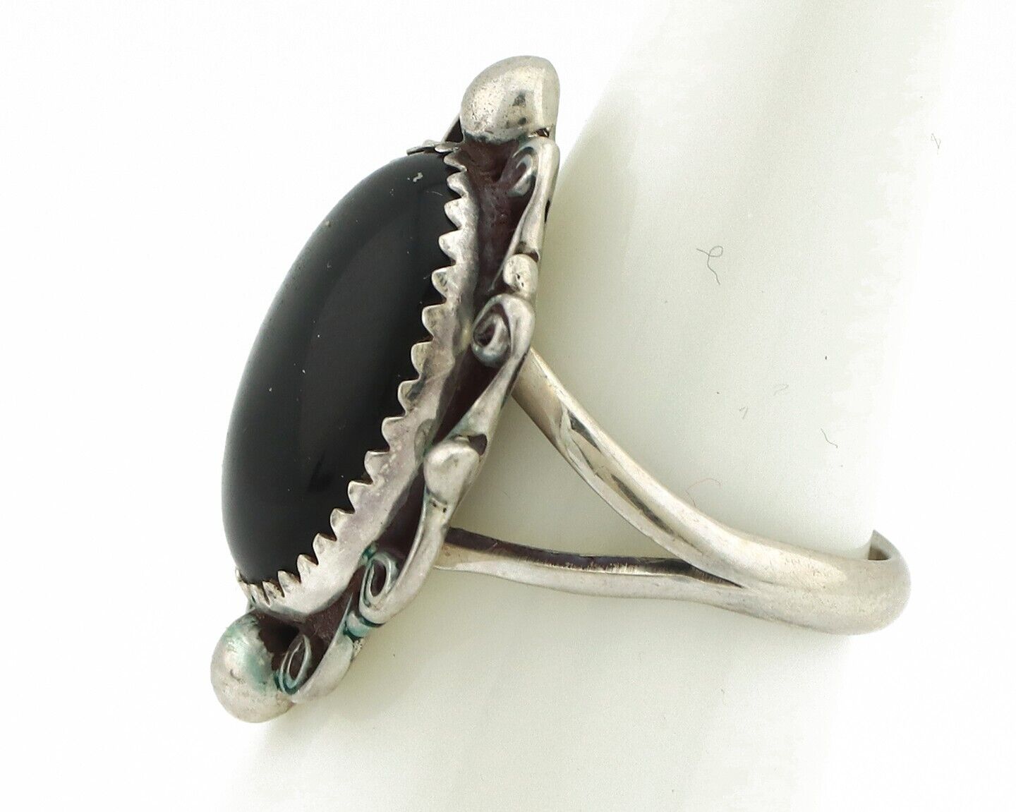 Navajo Ring 925 Silver Natural Mined Onyx Artist Signed BDLE C.80's