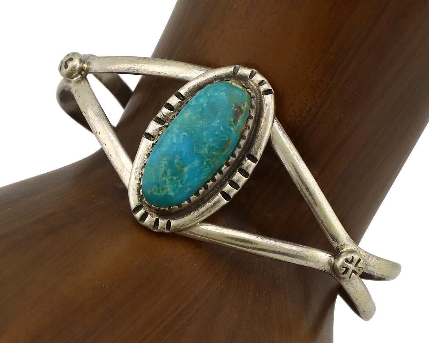 Navajo Bracelet 925 Silver Natural Blue Turquoise Native American Artist C.80's