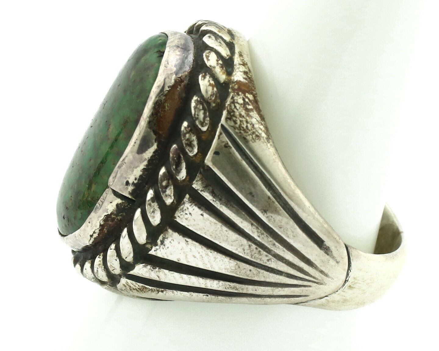 Navajo Ring .925 Silver Cripple Creek Turquoise Signed C Montoya C.80's