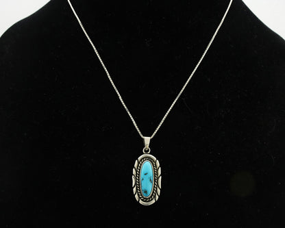 Navajo Necklace 925 Silver Sleeping Beauty Turquoise Signed M Montoya C.80's