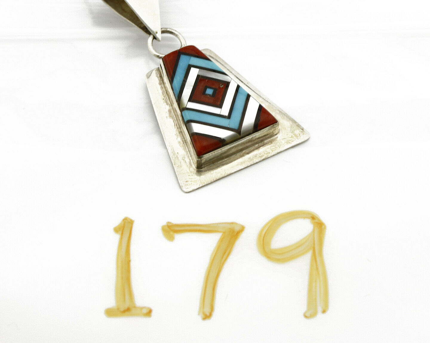 Women's Zuni Pendant .925 Silver Inlaid Signed V. Vacit