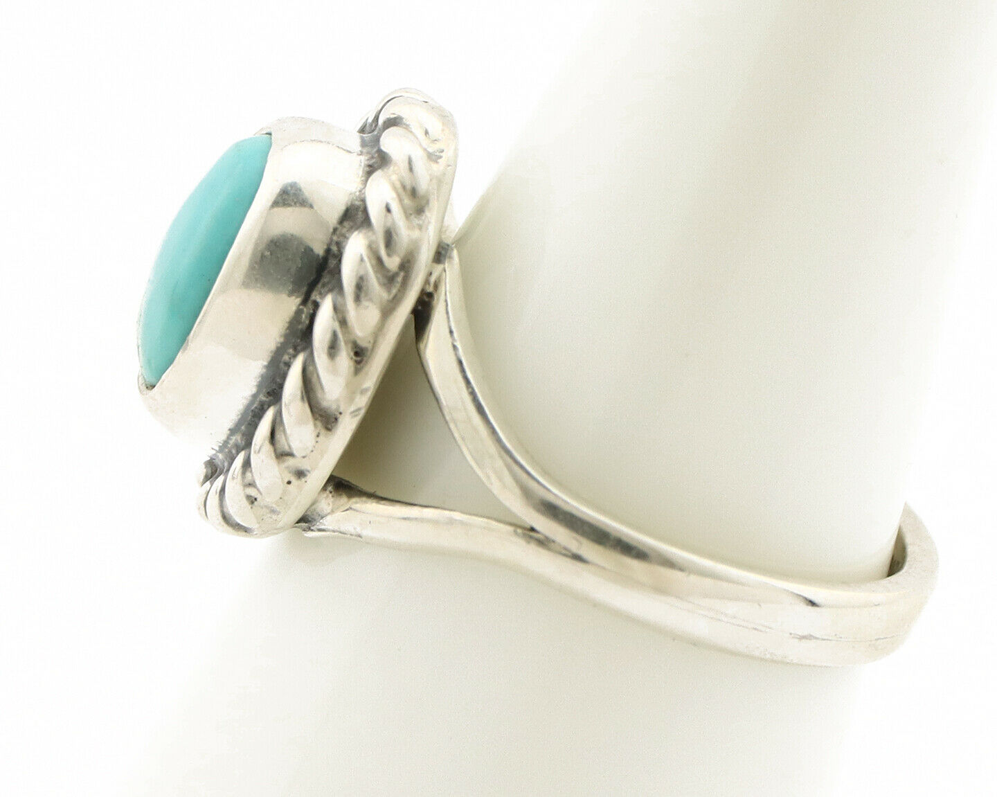 Navajo Ring .925 Silver Kingman Turquoise Artist Signed Gecko C.90's