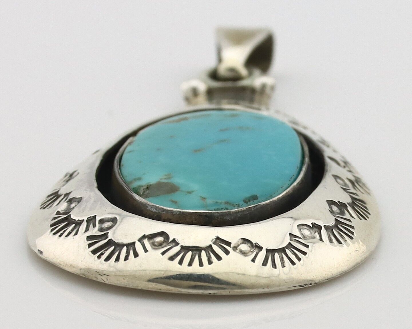 Navajo Pendant 925 Silver Natural Mined Turquoise Artist Signed C Montoya C.80's