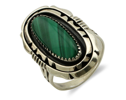 Navajo Ring 925 Silver Natural Malachite Artist Signed William Denetdale C.80's