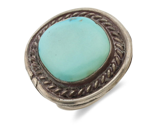 Navajo Ring .925 Silver Globe Turquoise Native American Artist C.1980's