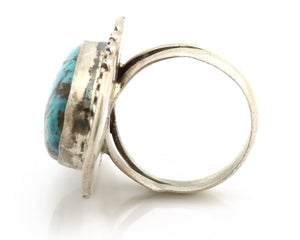 Navajo Ring 925 Silver Blue Mine 8 Turquoise Native American Artist C.80's