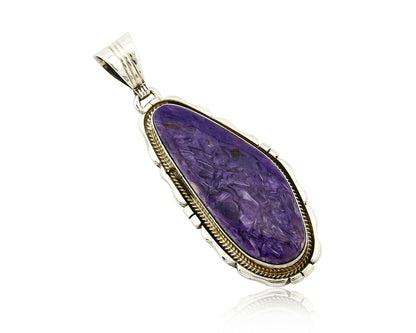 C.1980's Navajo Signed Ted Etsitty Charoite Natural Charoite .925 Silver Pendant