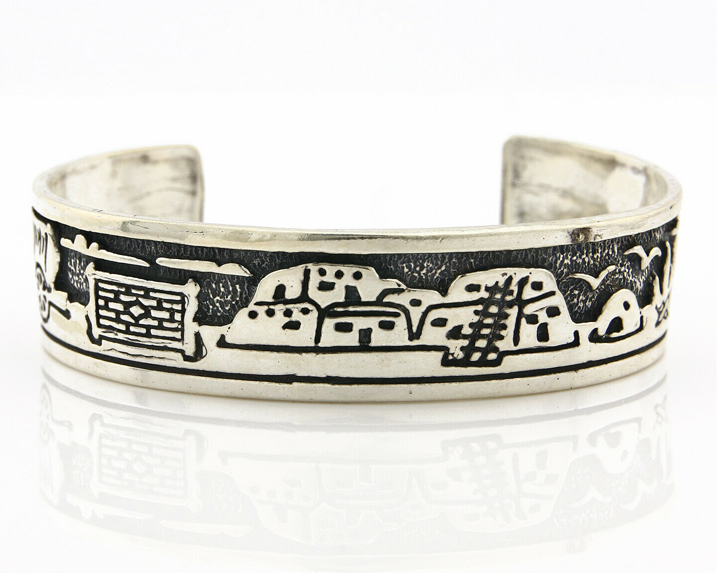 Navajo Bracelet SOLID .925 Silver Hand Stamped Cuff Artist Signed Masha C.80's