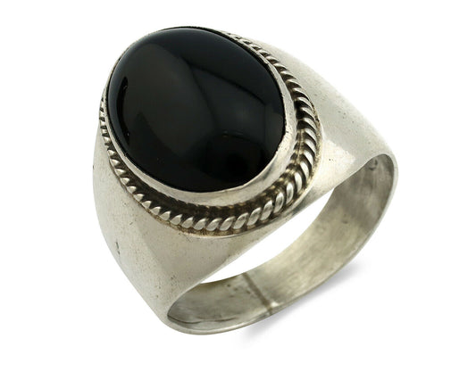 Navajo Ring .925 Silver Handmade Black Onyx Native American Artist C.80's