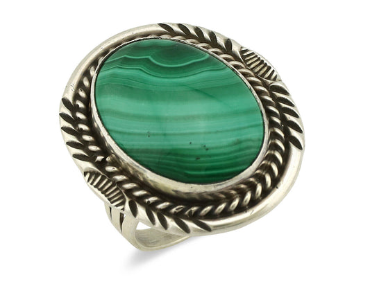 Navajo Ring 925 Silver Natural Green Malachite Signed William Denetdale C.80's