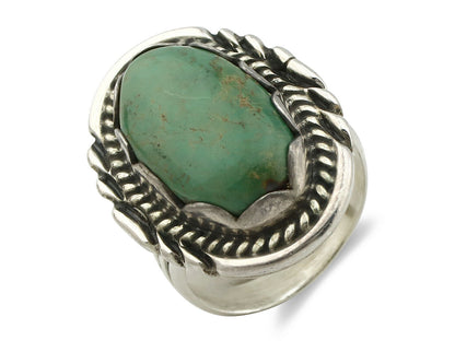 Navajo Ring .925 Silver Natural Green Turquoise Signed Apache C.80's