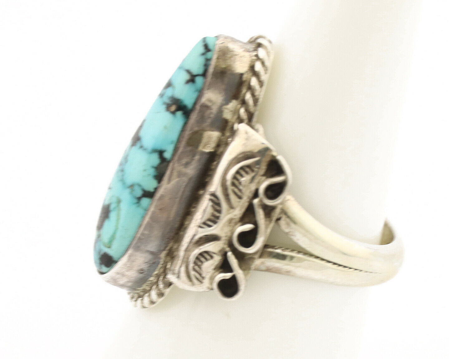 Navajo Ring .925 Silver Blue Spiderweb Turquoise Fred Guerrero C.1980's