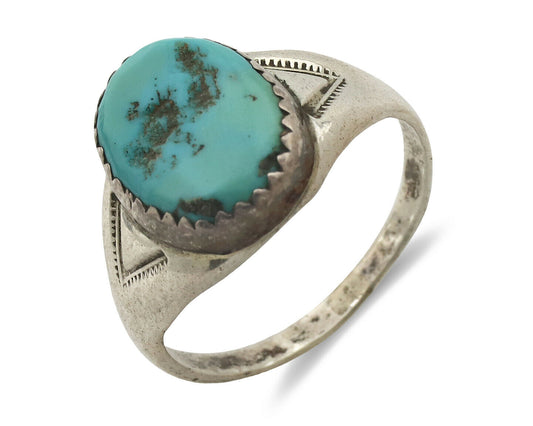 Zuni Ring .925 Silver Natural Blue Turquoise Native American Artist C.1980's