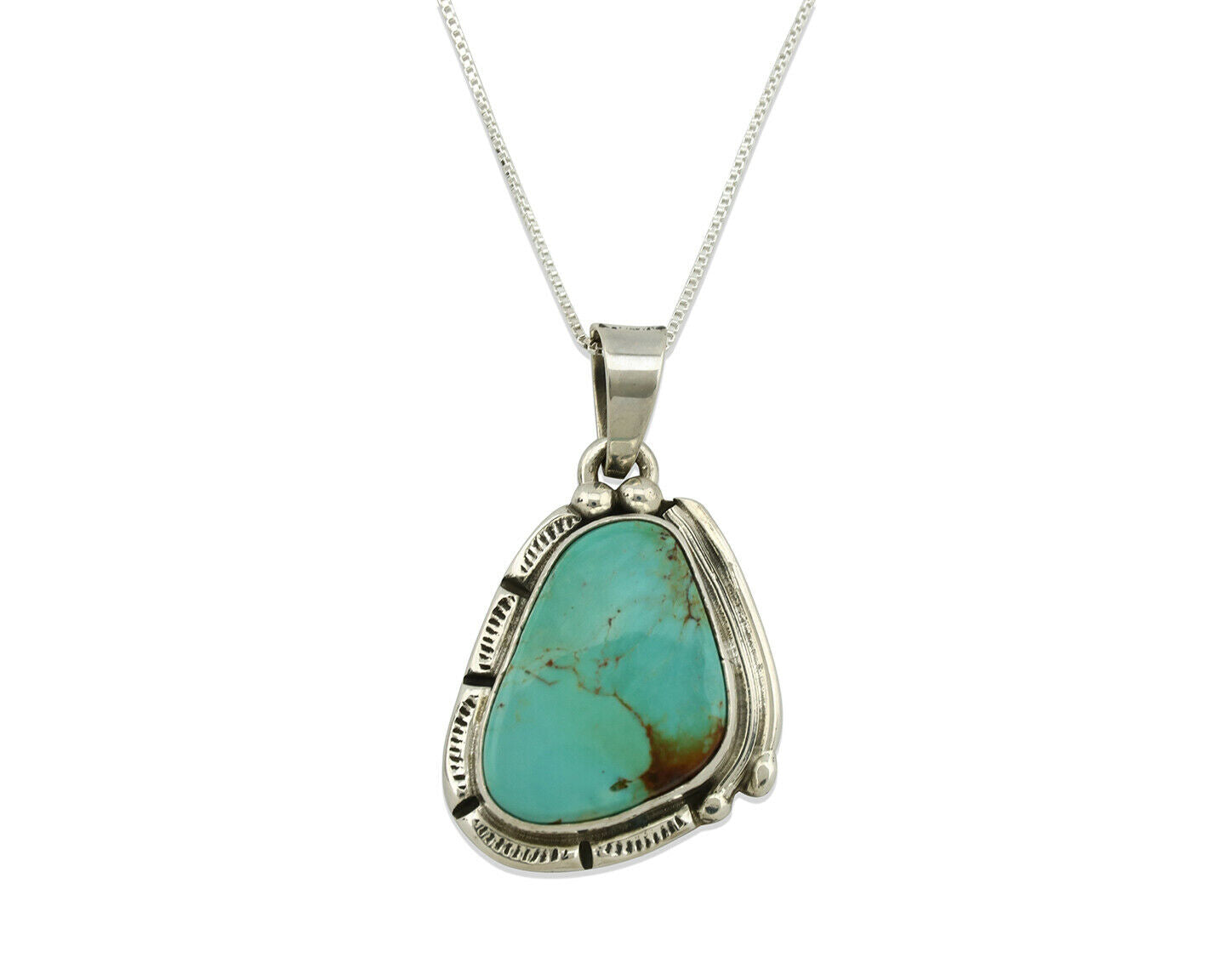 Navajo Necklace .925 Silver Kingman Turquoise Signed Tepee C.1980's