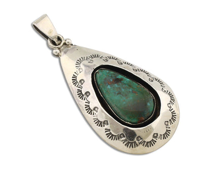 Navajo Pendant 925 Silver Natural Mined Turquoise Artist Signed MC C.80's