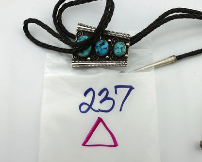 Navajo Bolo Necktie 925 Silver Sleeping B Turquoise Native American Artist C.80s