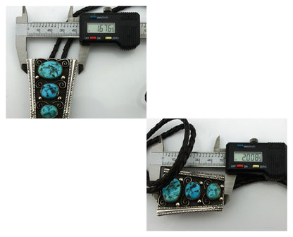 Navajo Bolo Necktie 925 Silver Sleeping B Turquoise Native American Artist C.80s