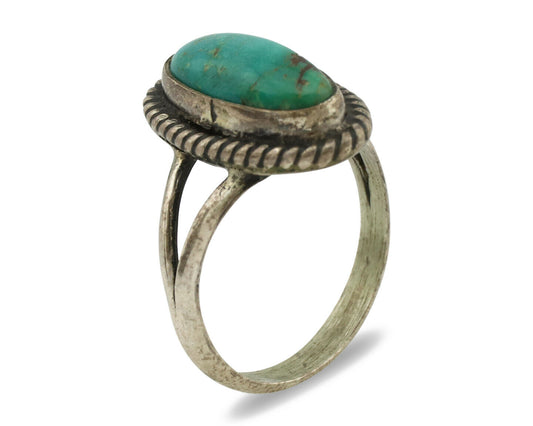 Navajo Ring .925 Silver Kingman Turquoise Native American Artist C.1980's