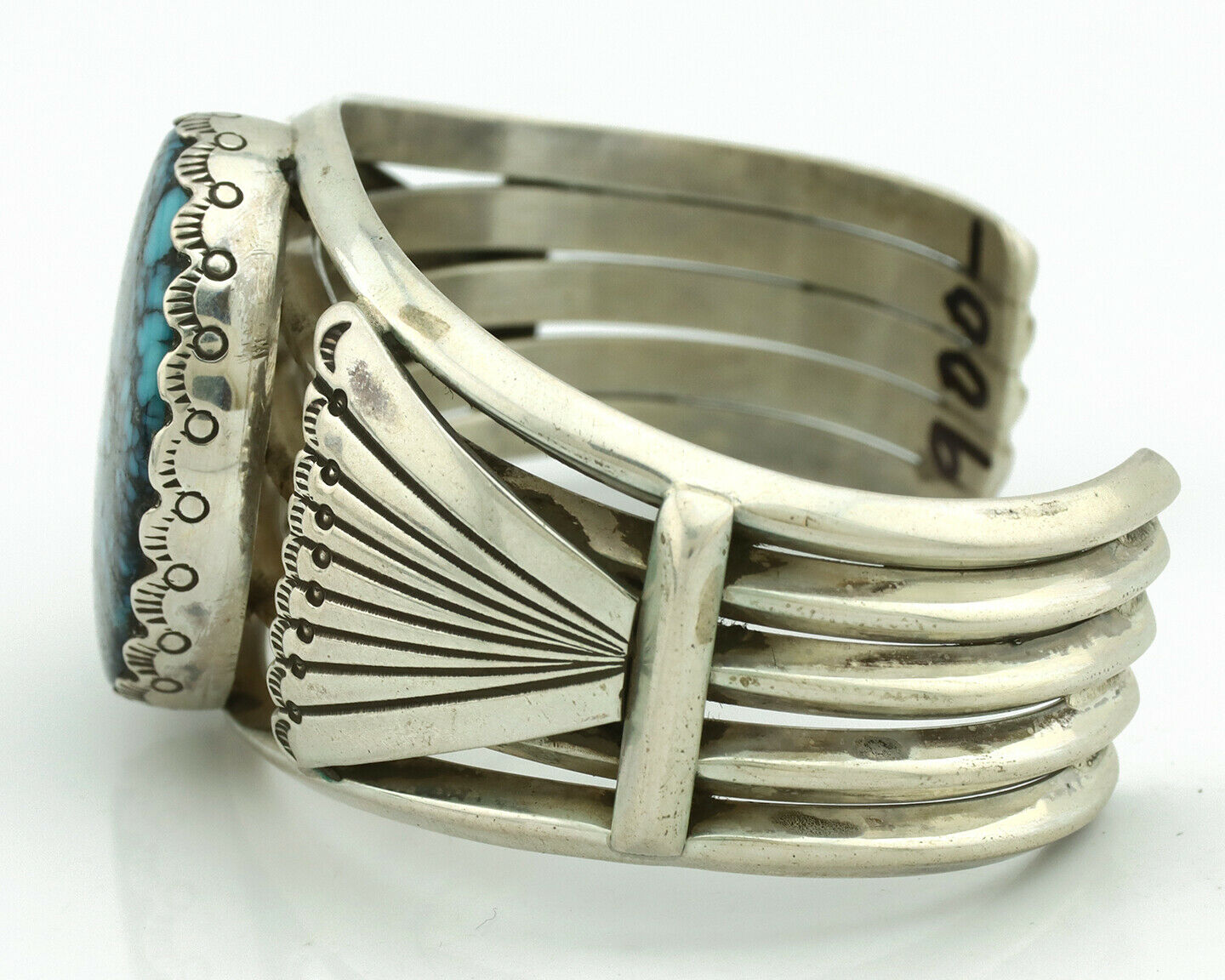 Navajo Bracelet .925 Silver Royal Turquoise Artist Signed P C.80's