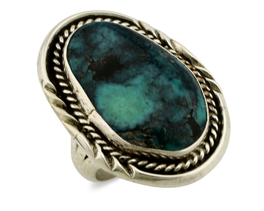 Navajo Ring .925 Silver Black & Blue Turquoise Artist Signed D C.80's