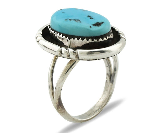 Navajo Ring .925 Silver Blue Turquoise Native American Artist C.80's