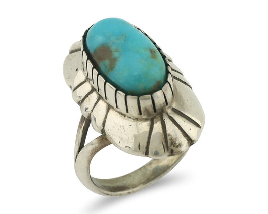 Navajo Ring 925 Silver Natural Blue Turquoise Artist Signed M Montoya C.80's