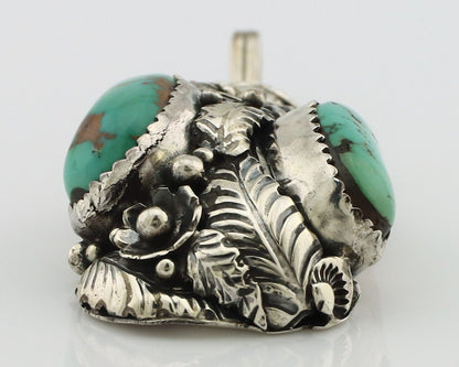 Navajo Pendant 925 Silver Natural Mined High Grade Turquoise Signed Tom Willeto