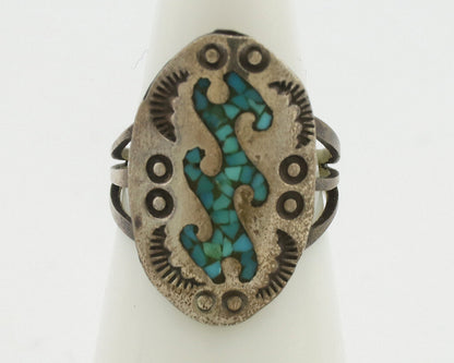 Small Navajo Ring 925 Silver Chip Inlay Turquoise Artist Signed NAKAI C.80's