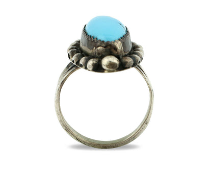 Navajo Ring .925 Silver Natural Blue Turquoise Artist Signed SC C.80's