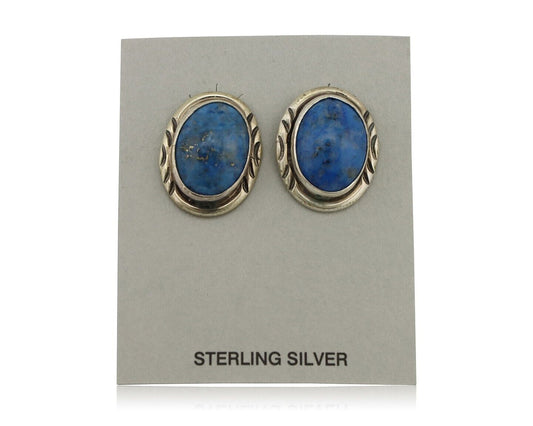 Navajo Earrings 925 Silver Natural Denim Lapis Native American Earrings C.80's