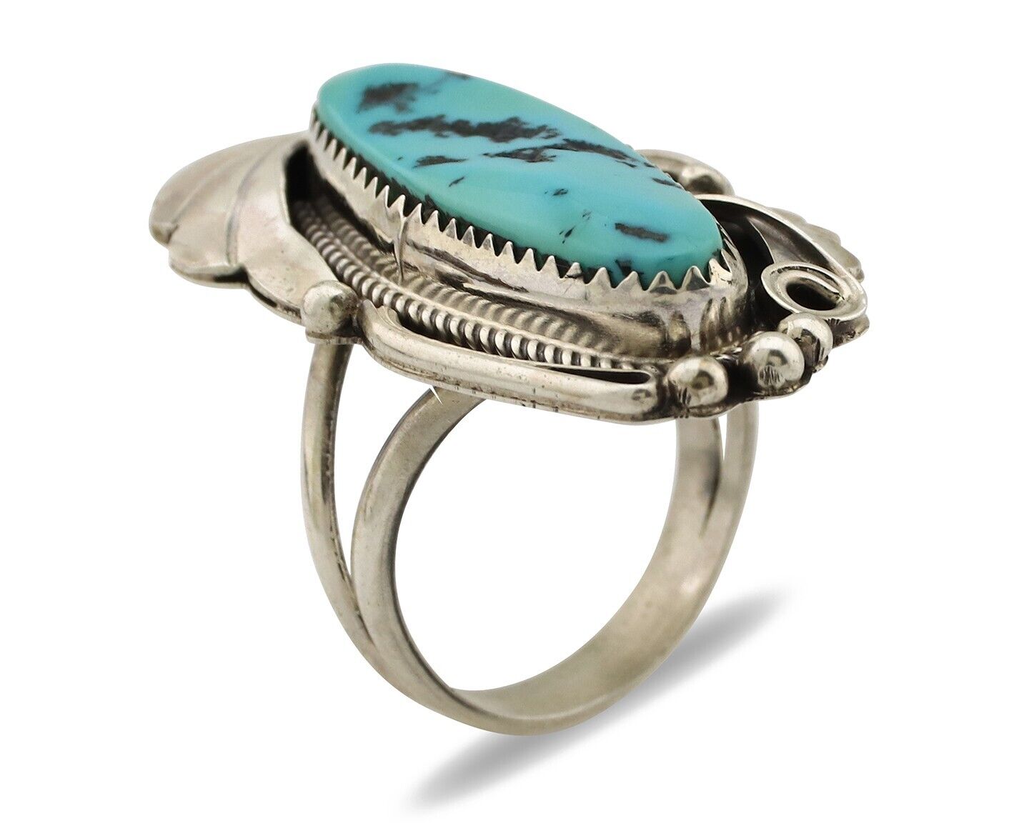 Navajo Inlay Band Ring 925 Silver Sleeping B Turquoise Signed Justin Morris C80s