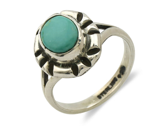 Navajo Ring .925 Silver Kingman Turquoise Artist Signed Gecko C.90's