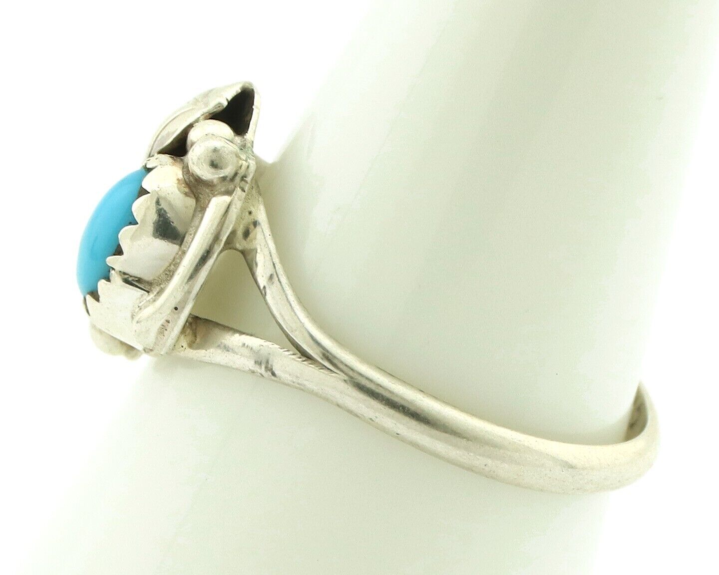 Navajo Ring .925 Silver Natural Blue Turquoise Artist Signed DT C.80's