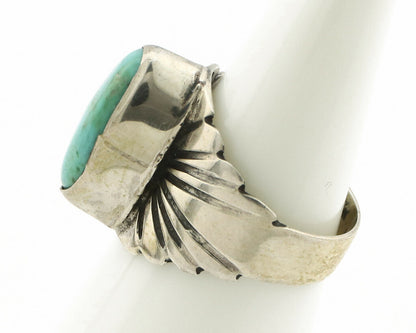 Navajo Ring .925 Silver Black Kingman Turquoise Artist Signed Apache C.80's