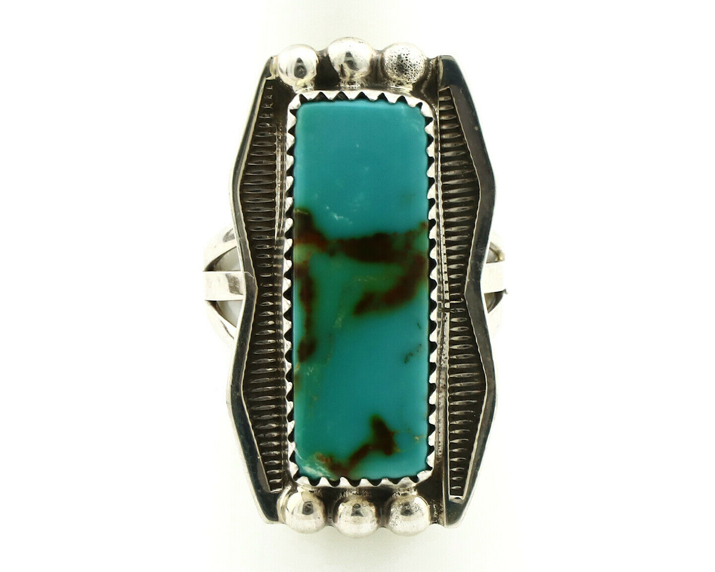 Navajo Ring .925 Silver Natural Aqua Turquoise Signed Apache C.80's