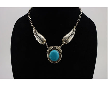 Navajo Necklace 925 Silver Blue Turquoise Artist Signed M Montoya C.80's