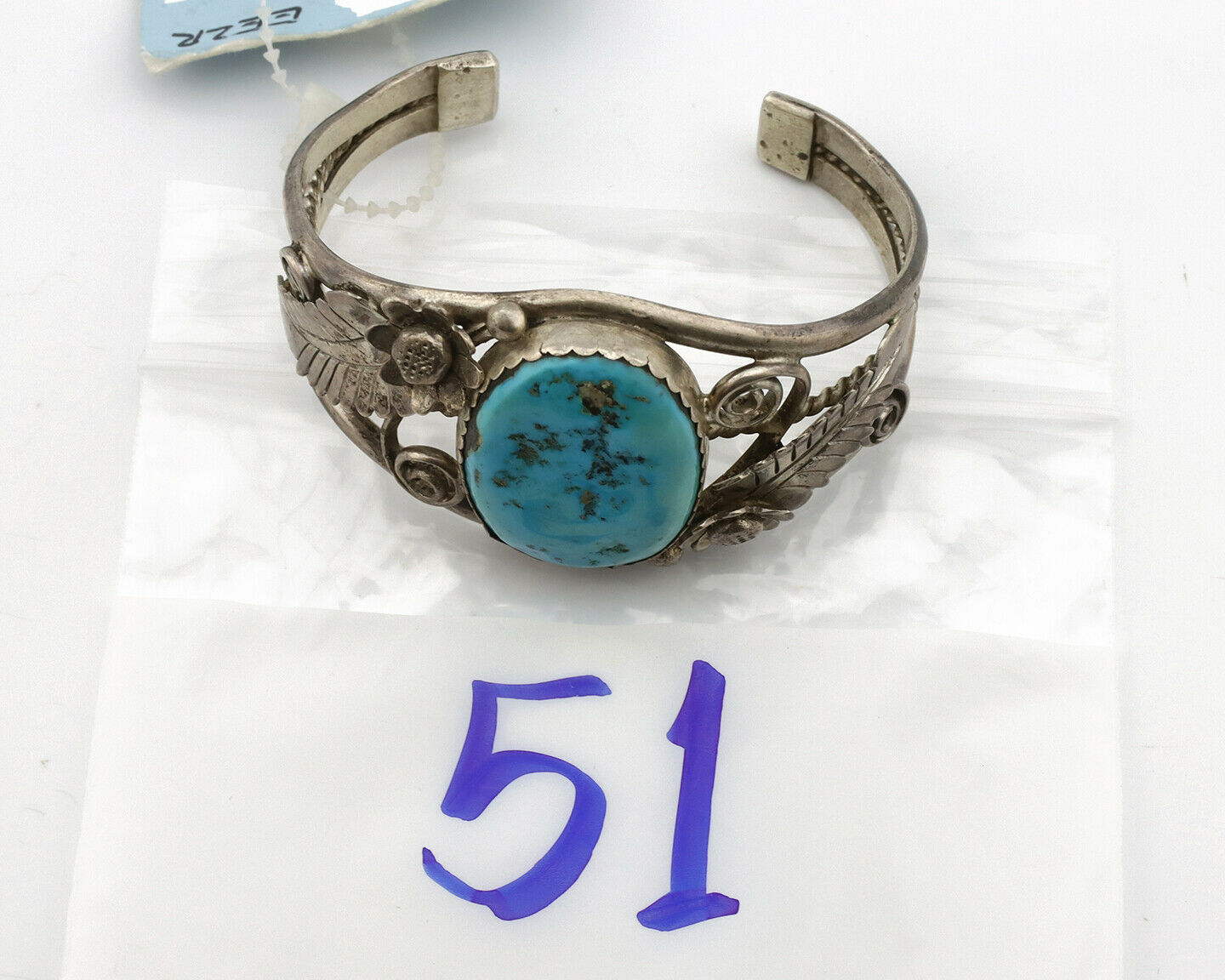 Navajo Bracelet .925 Silver Sleeping Beauty Turquoise Artist Signed T C.80's