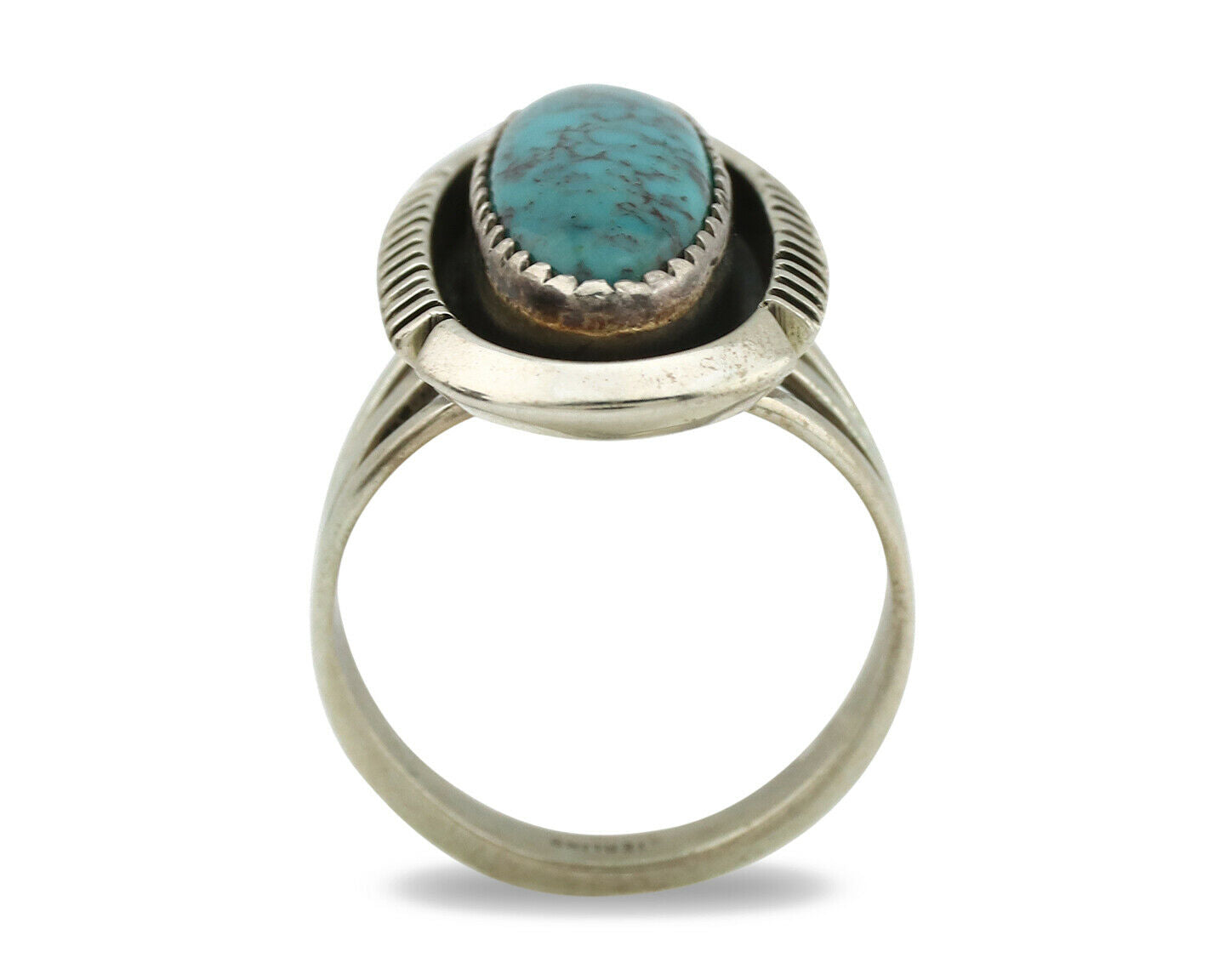 Navajo Ring .925 Silver Spiderweb Turquoise Artist Signed B C.1980's