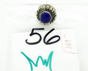 Navajo Hand Stamped Ring 925 Silver Natural Lapis Artist Signed JL C.80's