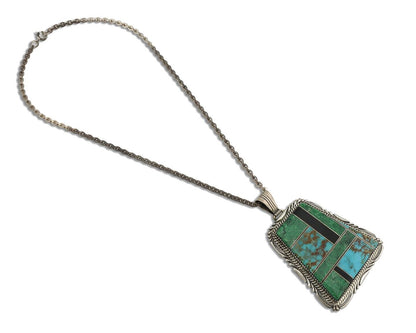 Navajo Necklace 925 Silver Turquoise & Onyx Artist Signed LTB C.80's